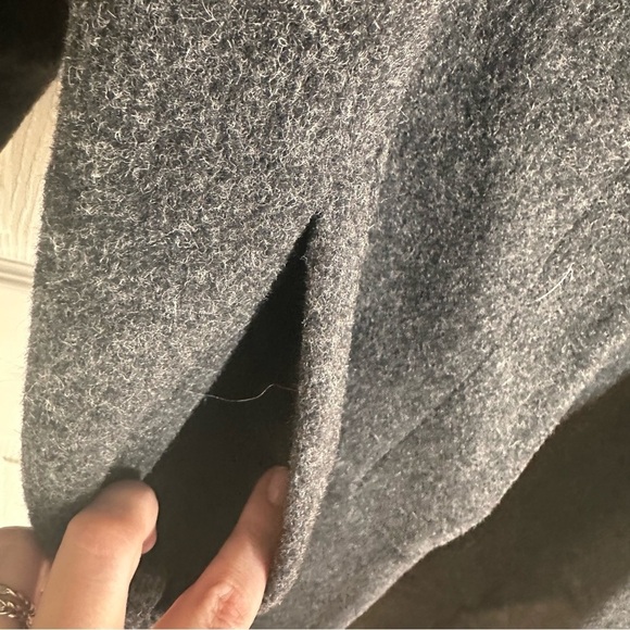 Vintage Fox Fur Collar Gray Wool Maxi Coat Size Large Herman Kay Long Trench - Picture 4 of 12